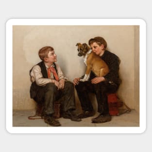 Two Shoeshine Boys with a Dog by John George Brown Sticker